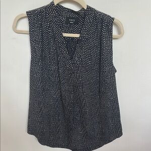 Vici Black Polkadot Sleeveless Top with Mandarin Collar